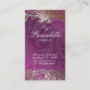 Elegant Jewellery Business Card Leaves Violet Gold