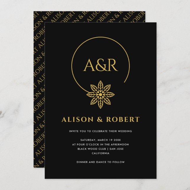 Elegant jewellery inspired frame & initials weddin invitation (Front/Back)