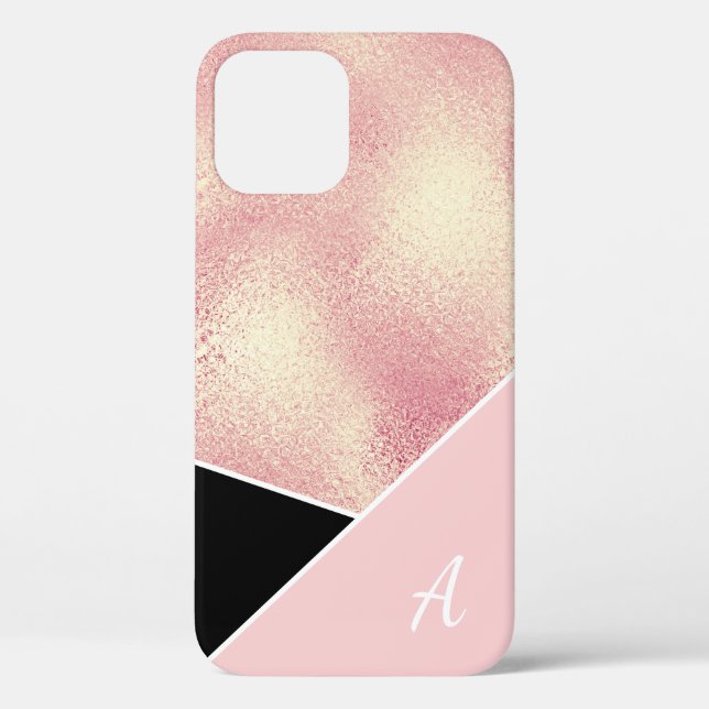 Elégant joli rose géométrique or rose noir Coque (Verso)