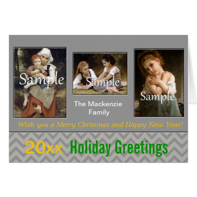 Élégant jour férié de chevron gris, Noël, Nouvel A (Devant horizontal)