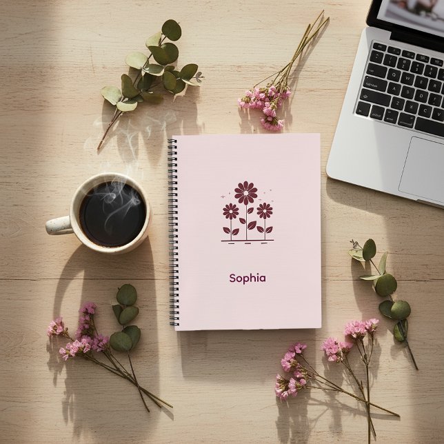 Élégant Journal Spiral Minimaliste avec Fleurs (Créateur téléchargé)
