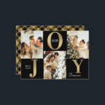 Elegant Joy Black Gold Photo Collage Christmas  Holiday Card<br><div class="desc">This Black Gold Modern Elegant Plaid Christmas Holiday Card combines classic charm with a trendy touch. The stylish Buffalo Plaid in black and gold creates a warm, festive vibe, perfect for sending holiday cheer. Featuring an easy-to-use photo template, it's simple to personalize with your favourite family moment. Whether for Christmas...</div>