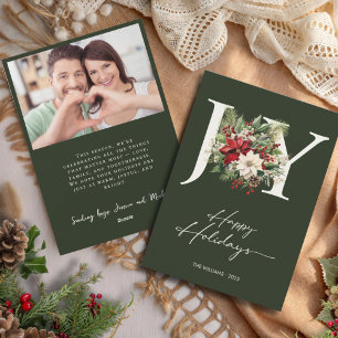 Elegant Joy Christmas Wreath Photo Holiday Card