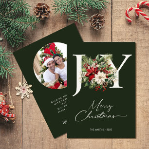 Elegant Joy Christmas Wreath Photo Holiday Card