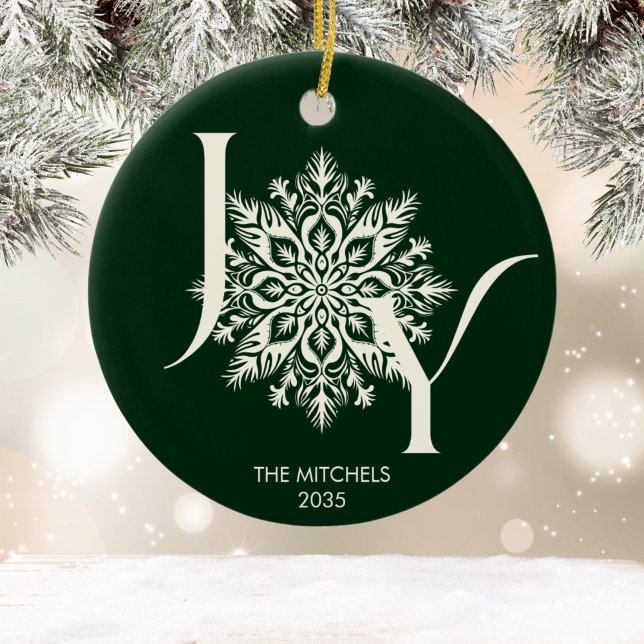 Elegant JOY Forest Green Photo Christmas Ornament (Creator Uploaded)