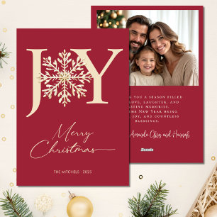 Elegant JOY Gold Snowflake Photo Christmas Holiday Card
