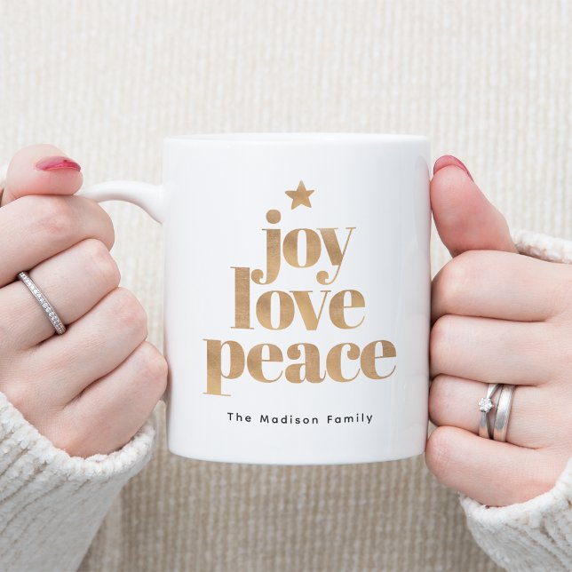 Elegant Joy, Love, Peace Gold Christmas Coffee Mug (Creator Uploaded)