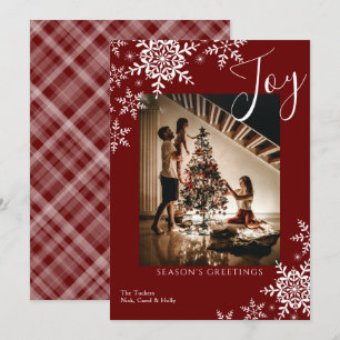 Elegant Joy Snowflakes Plaid Season's Greetings Ho Holiday Card