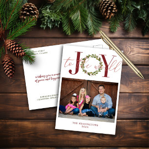Elegant Joy to the World Christmas Holiday Photo Postcard