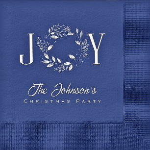 Elegant Joy Wreath Personalized Christmas Party Foil Napkins