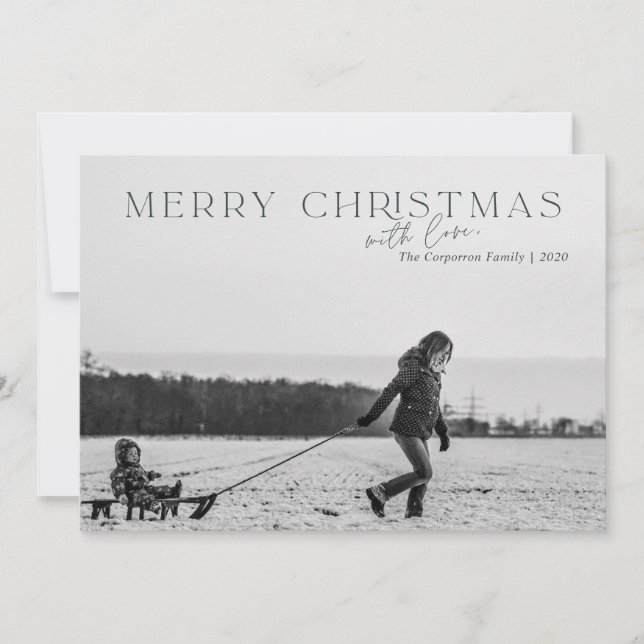 Élégant Joyeux Carte photo vert de Noël (Devant)