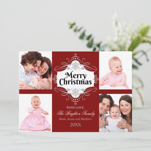 Élégant Joyeux Noël Scroll Carte photo de vacances (Debout devant)