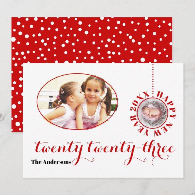 Elégant Joyeux Nouvel An 2023 rouge photo Carte de (Devant / Derrière)