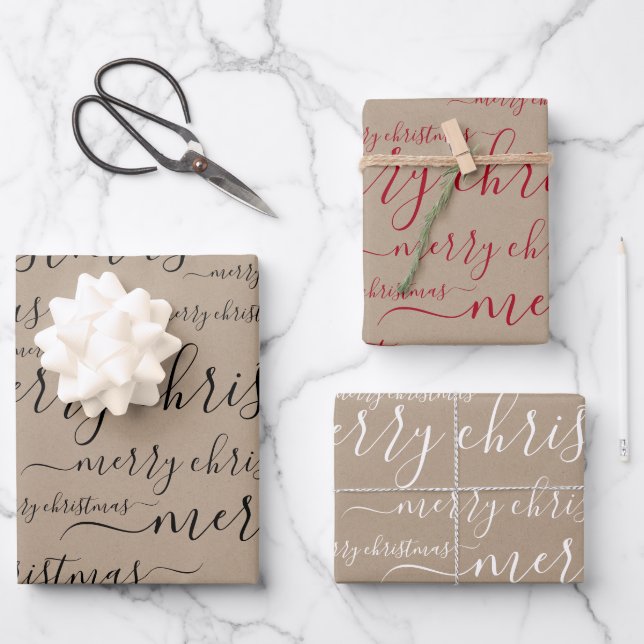 Élégant Joyeux Script de Noël Russe de papier Kraf (Recto)