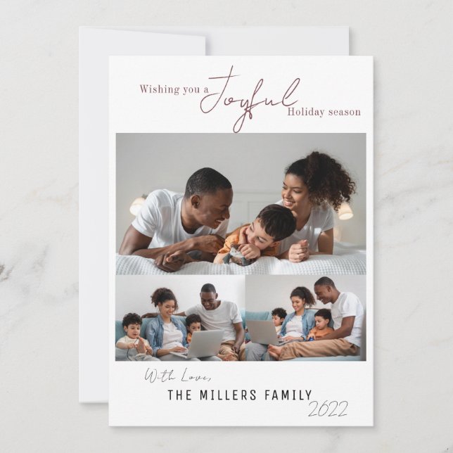 Elegant Joyful Holiday Seasons 3 Photo  Card (Front)