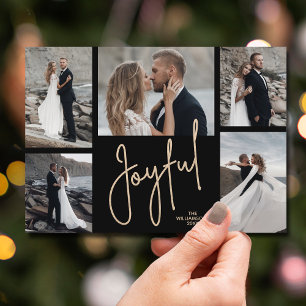 Elegant JOYFUL Multi Photo Cranberry Christmas Holiday Card