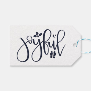 Elegant Joyful Navy Blue Script Holiday Gift Tags