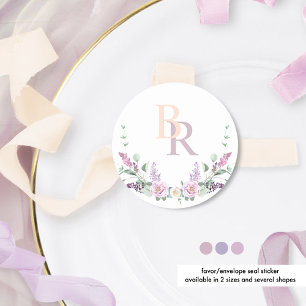 Elegant Joyful Pastel Floral Monogram Wreath Classic Round Sticker