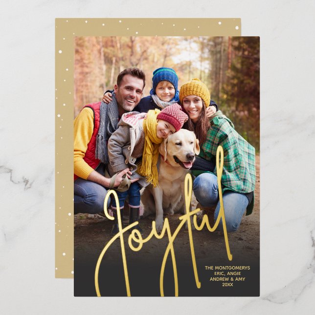 Elegant Joyful Photo Foil Holiday Card (Front/Back)