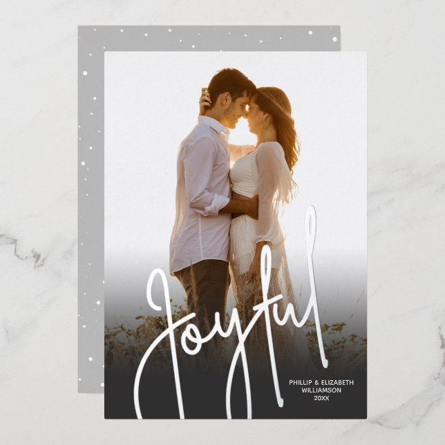 Elegant Joyful Photo Foil Holiday Card (Front/Back)