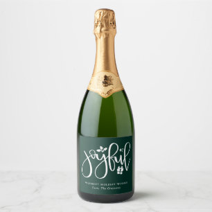 Elegant Joyful Script Festive Green Holiday Sparkling Wine Label