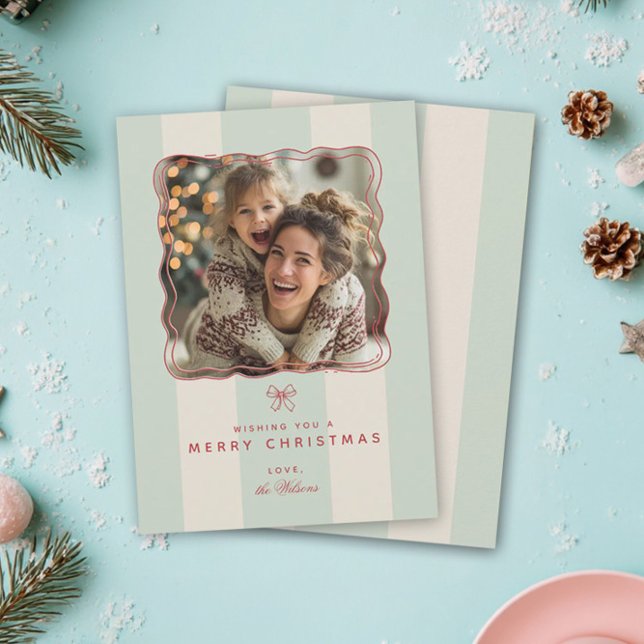 Elegant Joyful Stripe Happy Family Photo Christmas Holiday Card (Creator Uploaded)