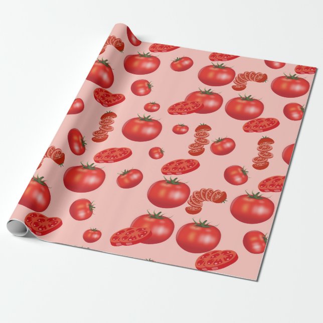 Elegant Juicy Red Tomato And Tomato Slices Wrapping Paper (Unrolled)