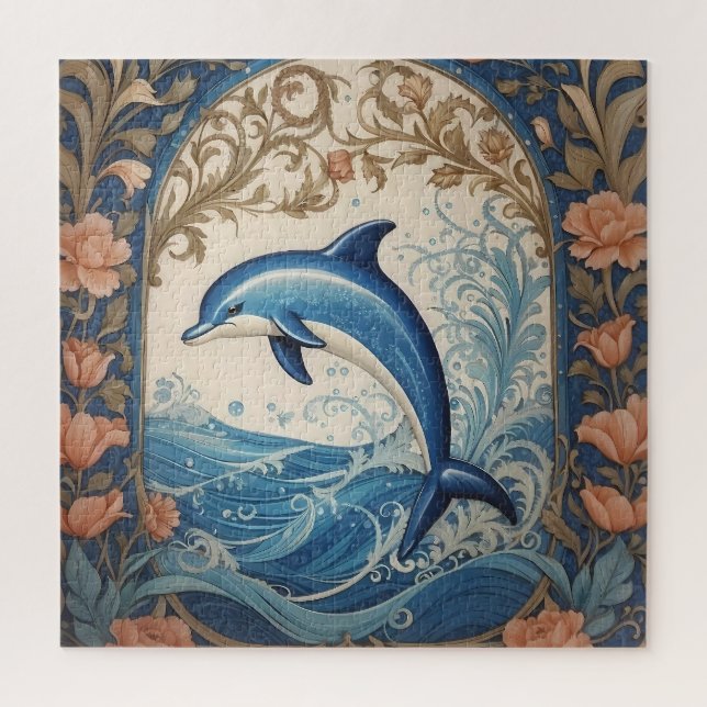 Elegant Jumping Dolphin William Morris Inspired Jigsaw Puzzle (Vertical)