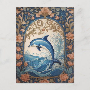 Elegant Jumping Dolphin William Morris Inspired Postcard