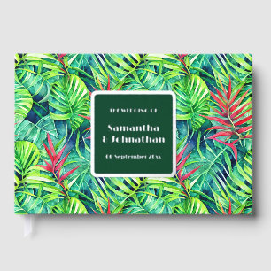 Elegant Jungle greenery tropical leaf real foil Guest Book
