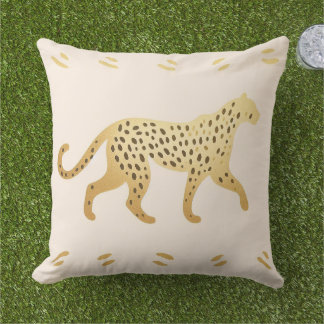 Elegant Jungle Pink and Gold Leopard  Outdoor Pillow