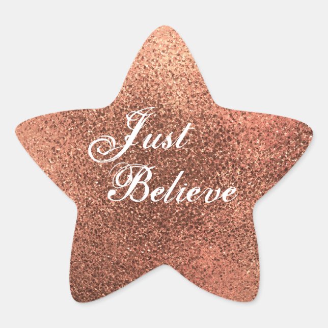 Elegant Just Believe Quote Tender Pink Glitter Star Sticker (Front)