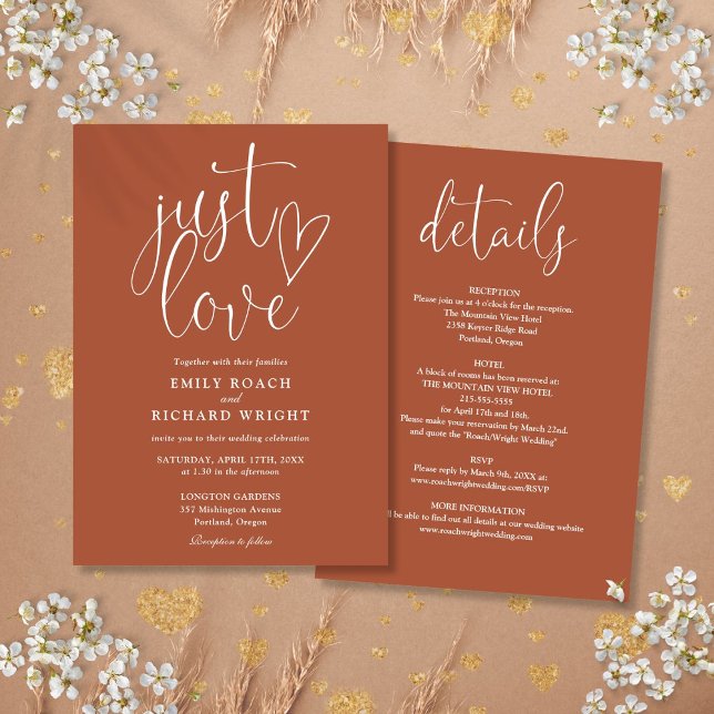 Elegant Just Love All In One Terracotta Wedding Invitation (Elegant Just Love All In One Terracotta Wedding Invitation)
