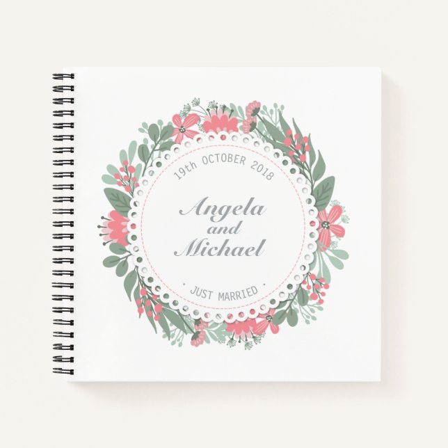 Elegant Just Married Floral Wedding | Guestbook Notebook (Front)