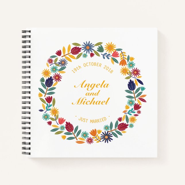 Elegant Just Married Floral Wedding | Guestbook Notebook (Front)