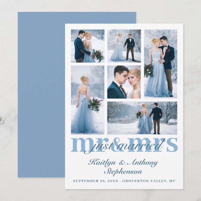 Elegant Just Married Mr Mrs Custom Colour Wedding Announcement (Front/Back)