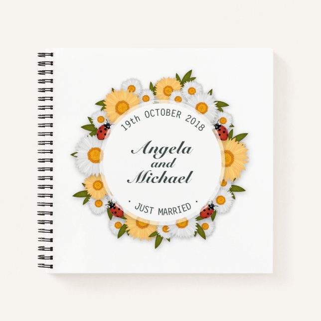 Élégant Juste Marié Floral Mariage | Livre d'or (Devant)