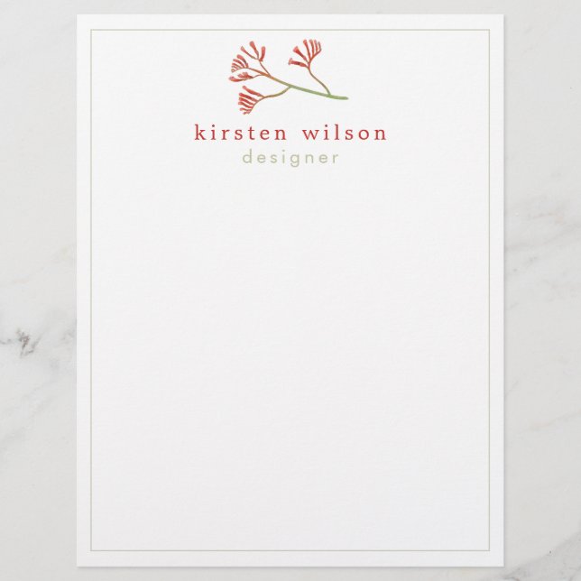 Elegant Kangaroo Paw Flower - Personalized  Letterhead (Front)