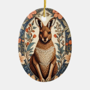 Elegant Kangaroo William Morris Inspired Ceramic Ornament