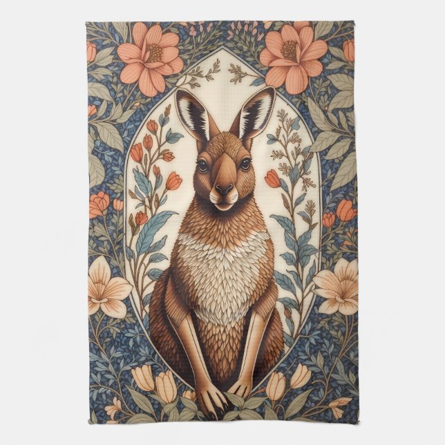 Elegant Kangaroo William Morris Inspired  Kitchen Towel (Vertical)