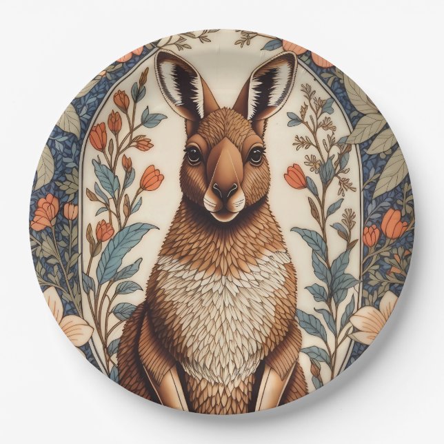 Elegant Kangaroo William Morris Inspired  Paper Plate (Front)