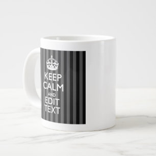 Elegant KEEP CALM AND Your Text on Black Stripes Large Coffee Mug