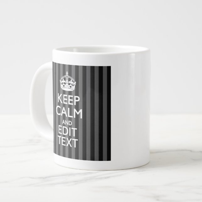 Elegant KEEP CALM AND Your Text on Black Stripes Large Coffee Mug (Front Left)