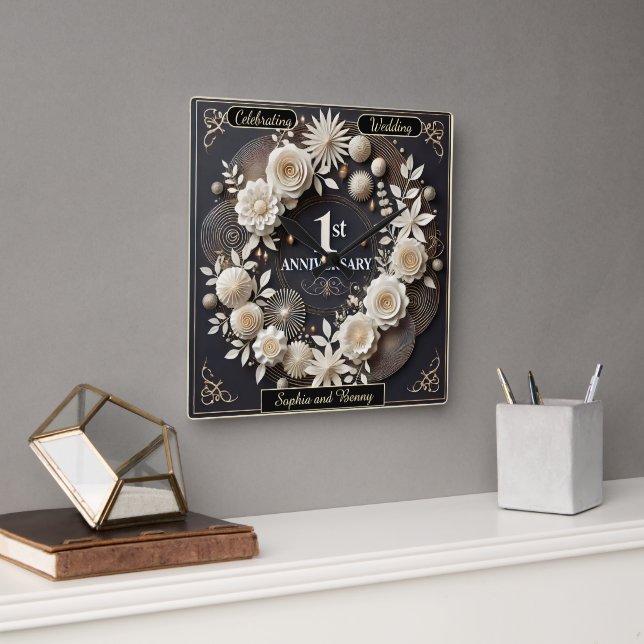 Elegant Keepsake for First Anniversary Square Wall Clock (Office)