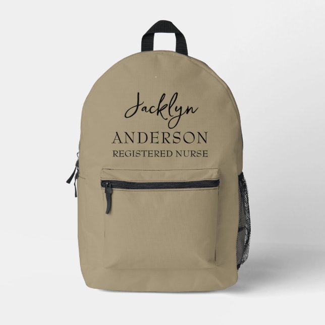 Elegant Khaki Custom Nurse  Printed Backpack (Front)
