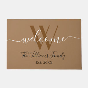 Elegant Khaki Monogram Wedding Name Script Doormat