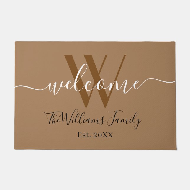 Elegant Khaki Monogram Wedding Name Script Doormat (Front)