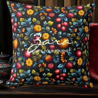 Elegant Khokhloma Floral Design Personalized  Throw Pillow