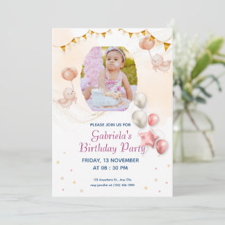 Elegant Kid's Photo Birthday  Printable Invitation