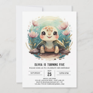 Elegant Kids Turtle Girl Birthday Invitation